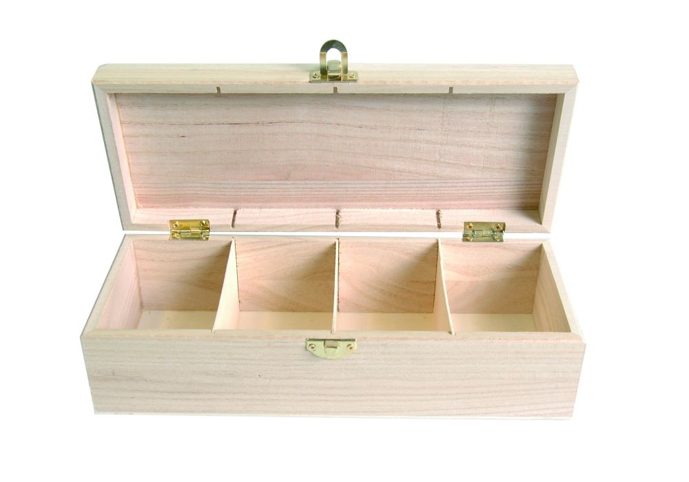 4 Compartment Plain Wooden Tea Box or Storage Box | Craftmill