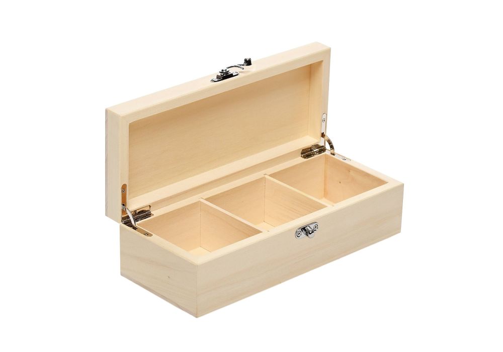 LUXURY Poplar Wood 3 Compartment Tea Box / Storage Box | Craftmill