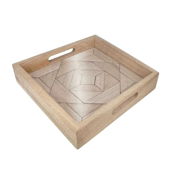 Large 30cm Square Wooden Puzzle in Large Tea Tray with 2 Handles - End of Line Clearance!