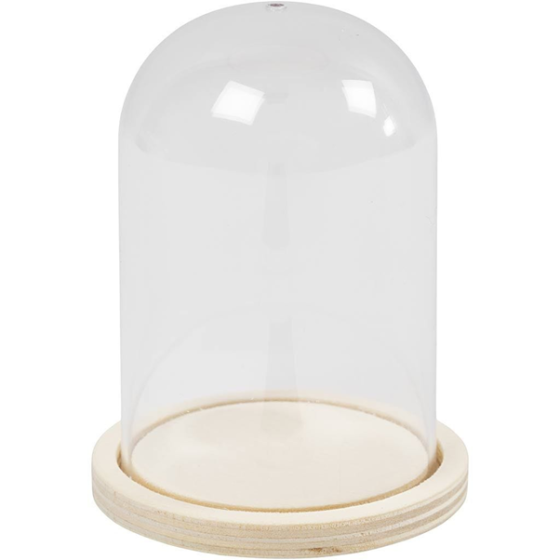 Bell-shaped Dome with Wooden Base or Stand for Mini Craft Displays