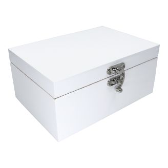 Luxury 22cm White Painted Solid Wooden Deep Rectangular Box - WBM5092